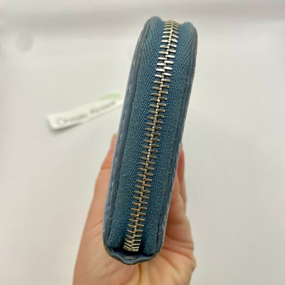 Fendi Romano Selleria Zip Around Wallet Continental Blue Calfskin Thick Stitches - Picture 3 of 15